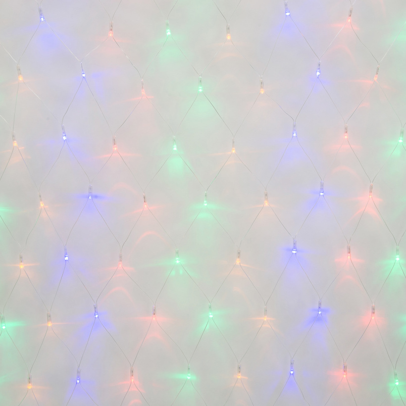 картинка Гирлянда-сетка 96LED 1,5х1,5м с эффектом мерцания Соединяемая Разноцветная Провод прозрачный Uniel от магазина Электротехника