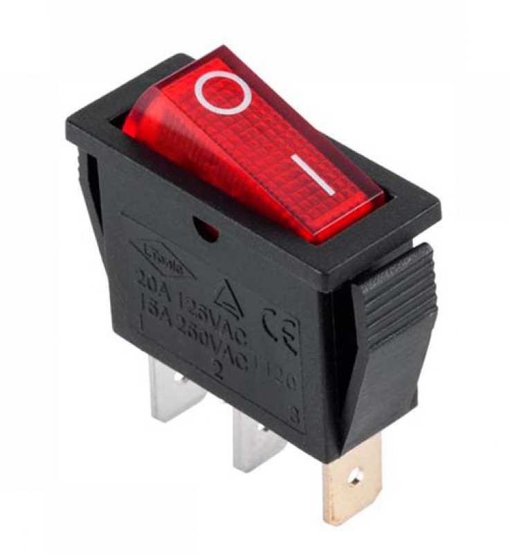 картинка Выключатель клавишный 250V 15А (3с) ON-OFF красный с подсветкой REXANT от магазина Электротехника