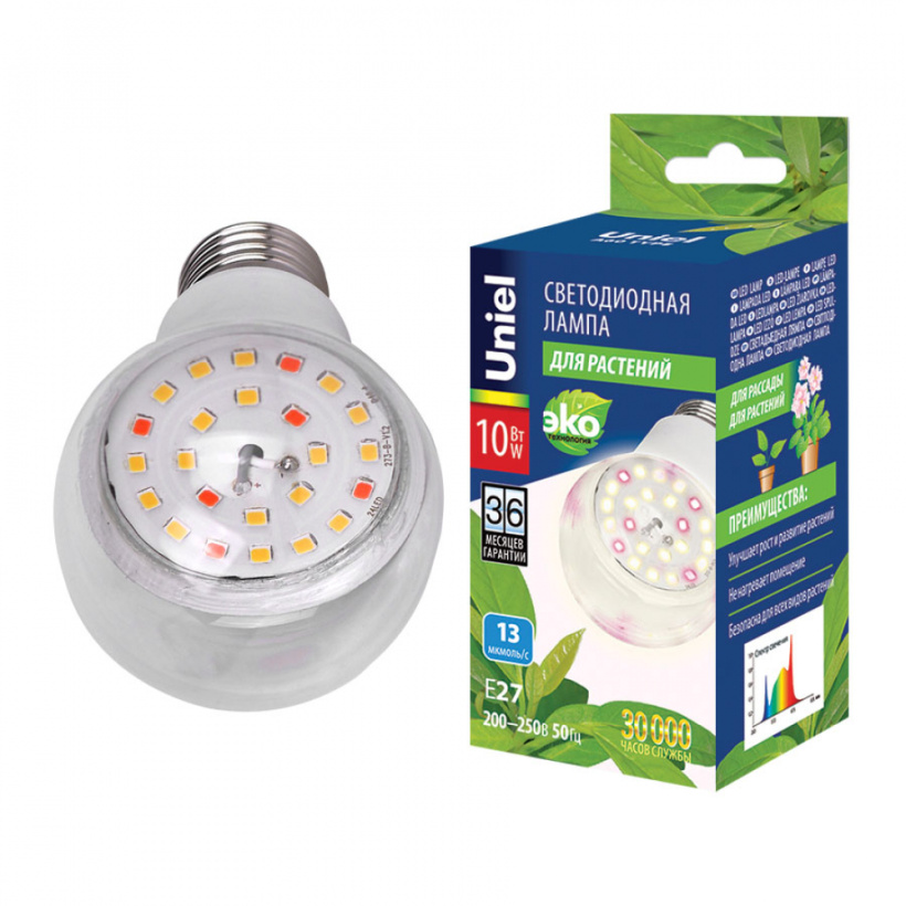 картинка Лампа LED для растений 10Вт E27 прозр. спектр для фотосинтеза Uniel от магазина Электротехника