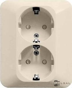 картинка Розетка 2-ная со шторками,2P+E, винтовые клеммы, цвет - бежевый M-Trend от магазина Электротехника