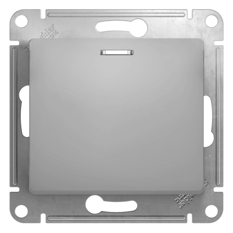 картинка Выключатель 1-кл. кнопочный 10А СУ с подсветкой алюминий Glossa от магазина Электротехника