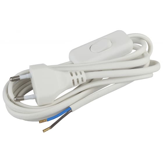 картинка Шнур с плоской вилкой и выкл. 2х0,75мм 1.8м белый ЭРА от магазина Электротехника