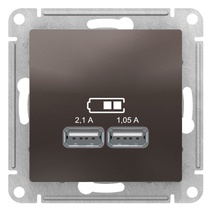 картинка Розетка 2-я USB СУ A+A 5В/2,1 А, 2х5В/1,05А механизм мокко  ATLAS DESIGN от магазина Электротехника