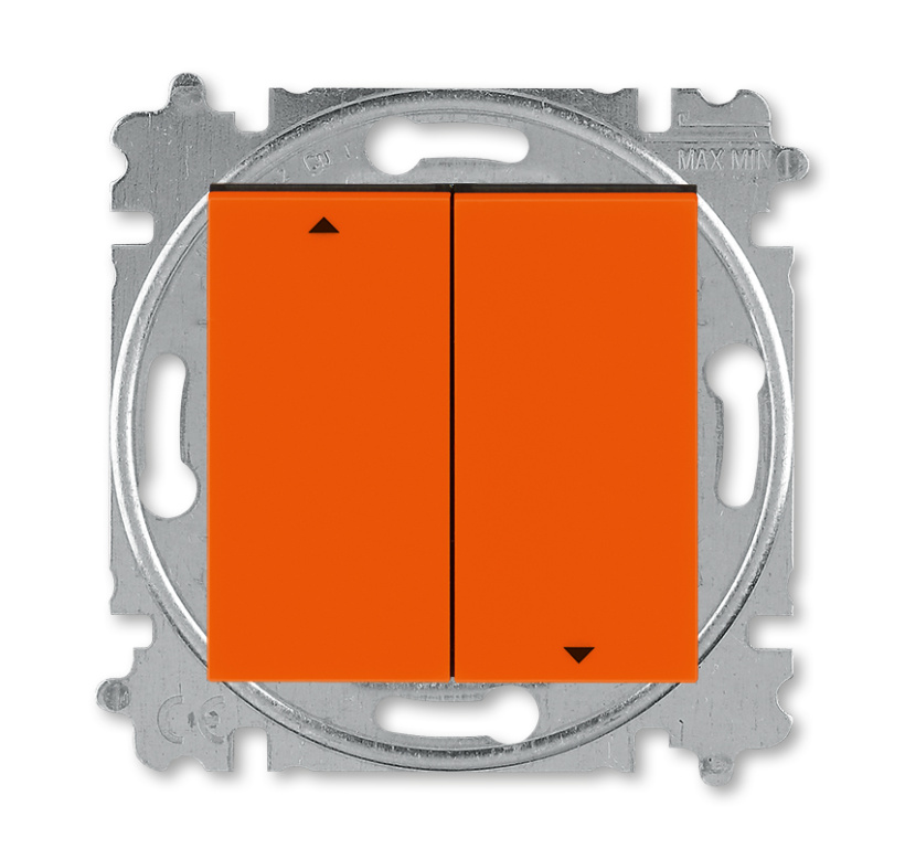 картинка Выключатель 2-кл. для жалюзи 10А СУ механизм без фиксации оранжевый/дымчатый чёрный LEVIT от магазина Электротехника