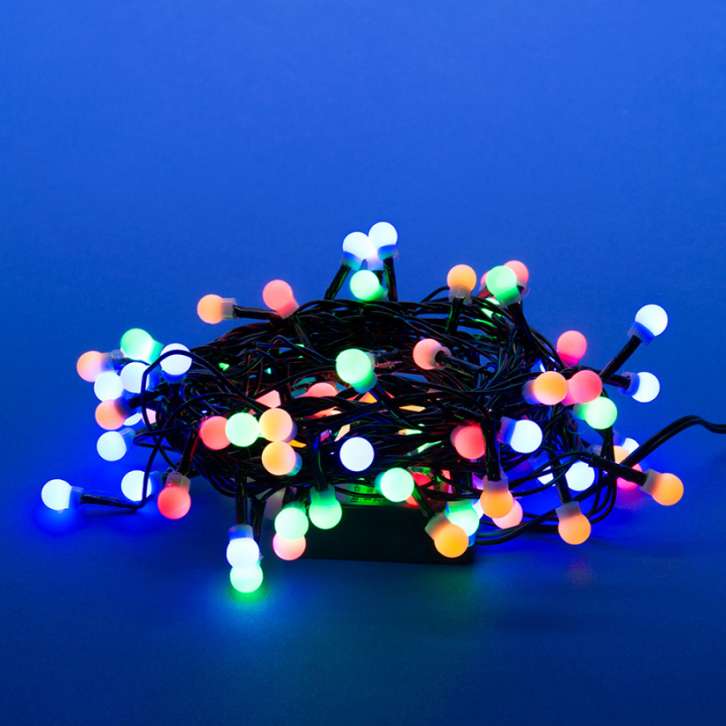 картинка Гирлянда «Разноцветные шарики-1» 100LED 5м IP20 с контроллером Разноцветный свет Провод зелен. Uniel от магазина Электротехника