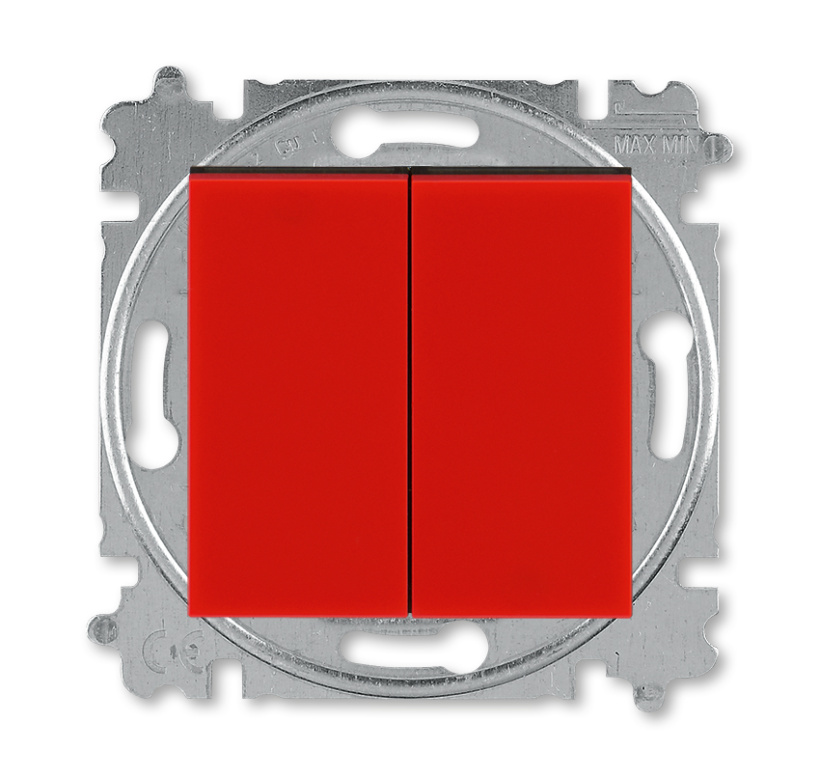 картинка Выключатель 2-кл. 10А СУ механизм красный/дымчатый чёрный LEVIT от магазина Электротехника