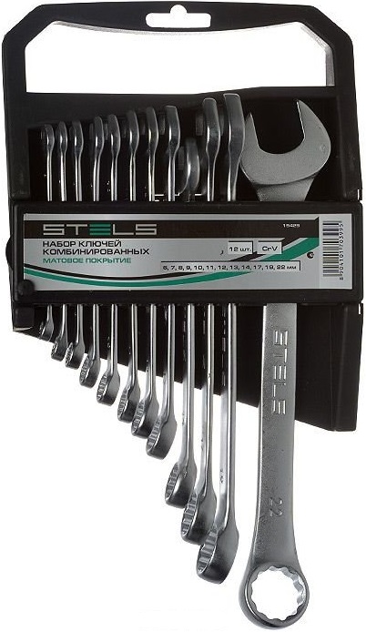 картинка Набор ключей комбинированных, матовый хром, CrV,  6-22мм, 12шт STELS от магазина Электротехника