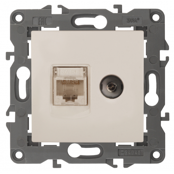 картинка Розетка 1-я RJ45+TV сл. кость Elegance ЭРА !!! от магазина Электротехника