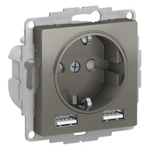 картинка Розетка 1-я 2P+E 16А СУ + 2хUSB 1,2А механизм сталь ATLAS DESIGN от магазина Электротехника