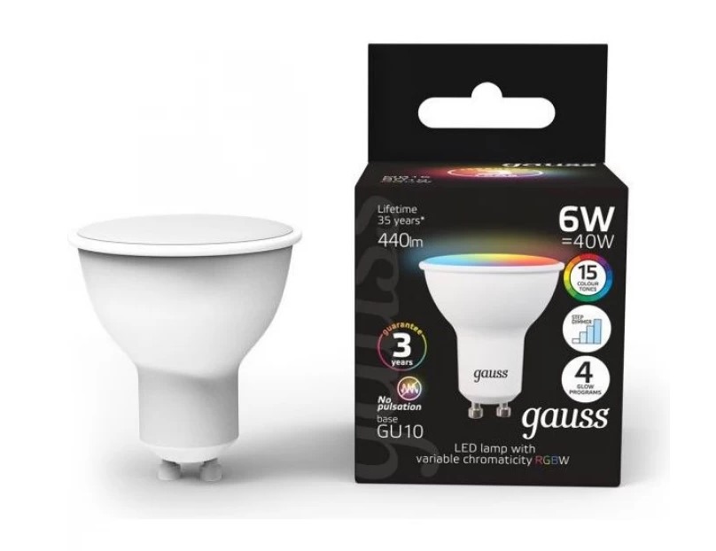 картинка Лампа LED GU10  6Вт RGBW 220В диммируемая Gauss от магазина Электротехника