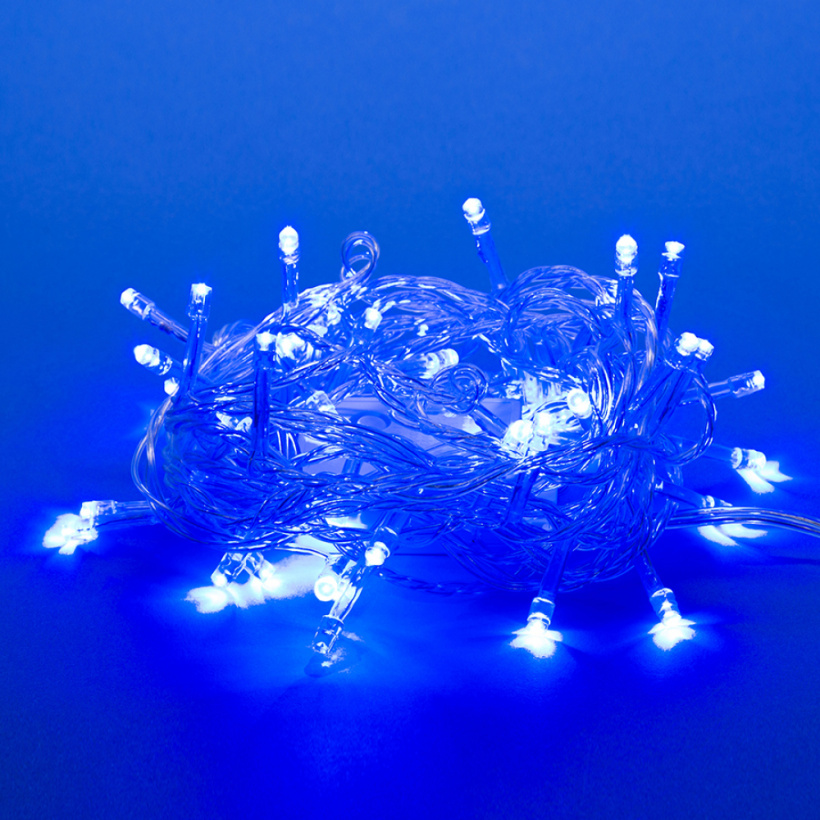картинка Гирлянда 50LED 5м IP20 с контроллером Синий свет Провод прозрачный Uniel !!! от магазина Электротехника