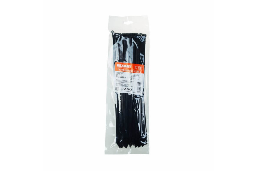 картинка Хомут nylon 3,6х300 (100шт) черный REXANT от магазина Электротехника