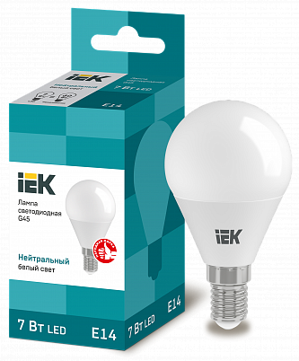 картинка Лампа LED  7 Вт Е14 (630lm) 4000K "шар" IEK от магазина Электротехника