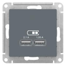 картинка Розетка 2-я USB СУ A+A 5В/2,1А, 2х5В/1,05А механизм грифель  ATLAS DESIGN от магазина Электротехника