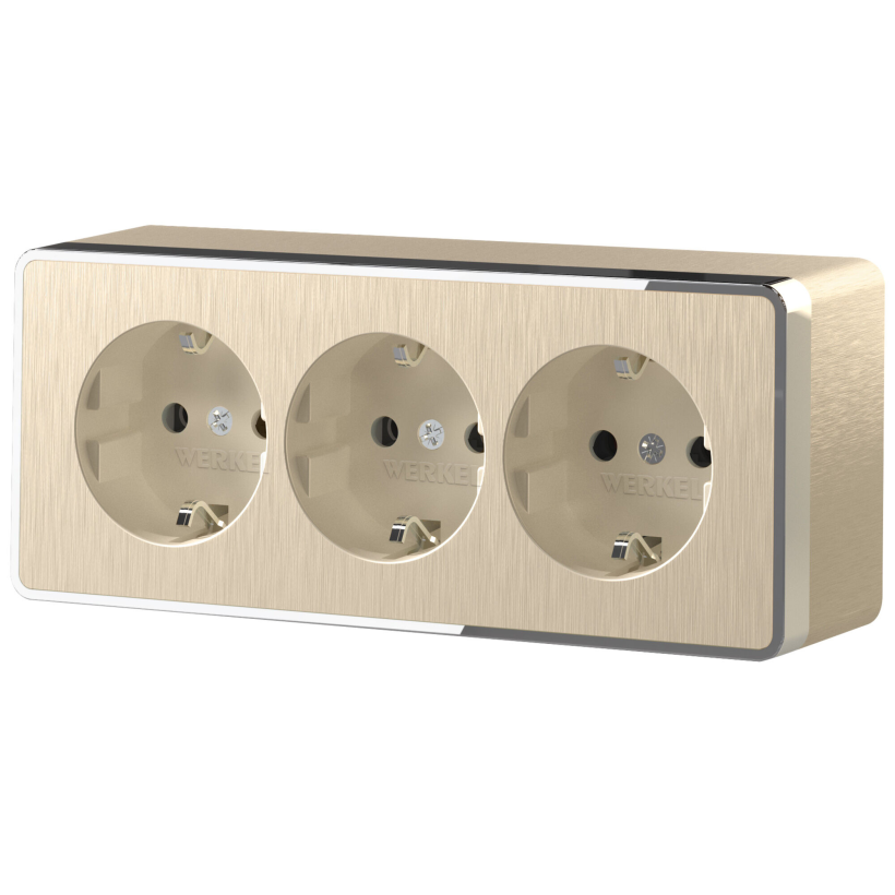 картинка Розетка 3-я. 16А ОУ  с заземлением и шторками шампань рифленый Gallant Werkel  от магазина Электротехника