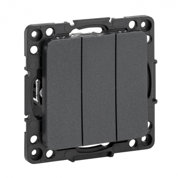 картинка Выключатель 3-кл. 10А СУ механизм черный Стокгольм от магазина Электротехника