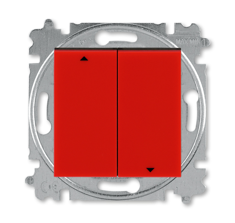 картинка Выключатель жалюзи 2-кл. без фиксации клавиш красный/дымчатый чёрный LEVIT от магазина Электротехника