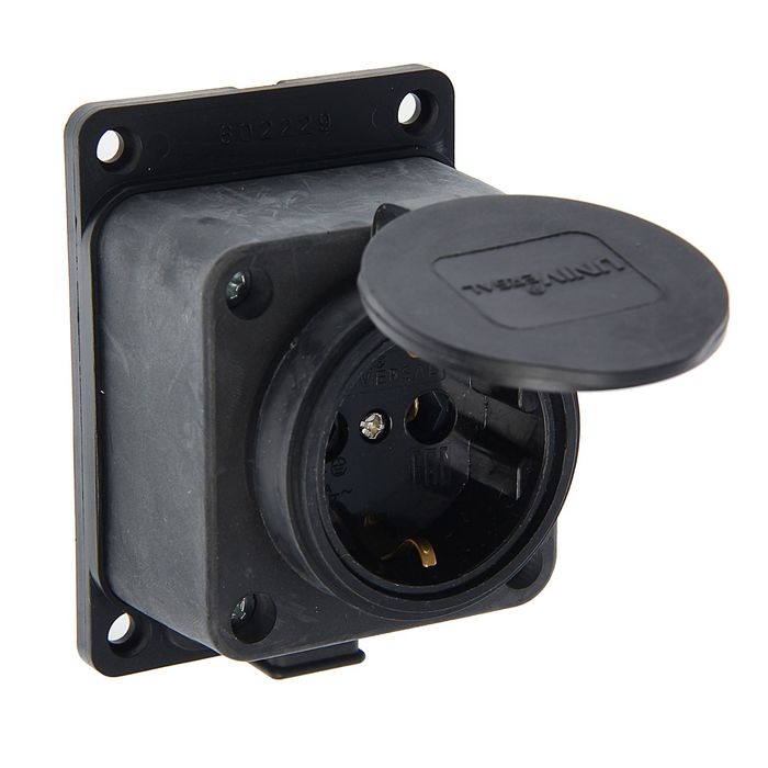 картинка Розетка 2P+E 16А IP44 стационарн.  каучук с заглушкой черная 9321 IN HOME от магазина Электротехника