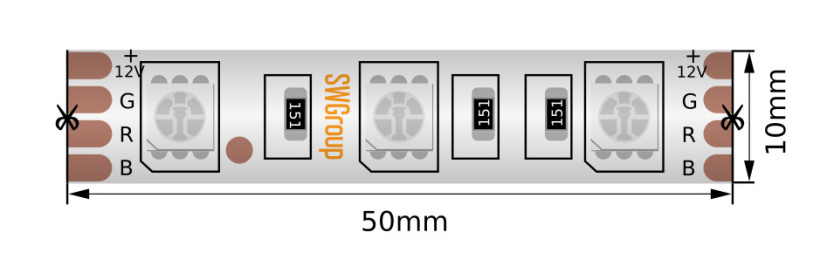 картинка Лента LED SMD 5050 14,4W/m 60Led RGB 12V IP66 10мм/5м в чехле ЗМ SWG от магазина Электротехника