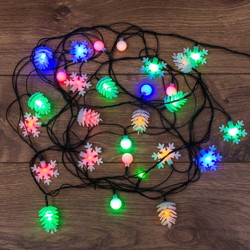 картинка Гирлянда с насадками (шарики, снежинки, елочки) 30 LED МУЛЬТИКОЛОР 4,4 м с контроллером Neon-Night от магазина Электротехника