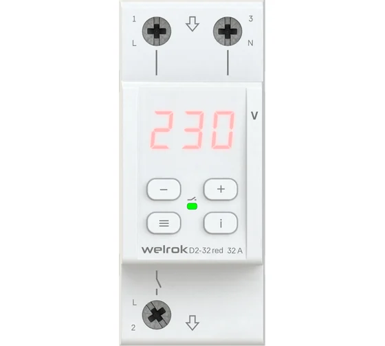 картинка Реле контроля 1-фаз. напряжения 32А D2-32 red Welrok от магазина Электротехника