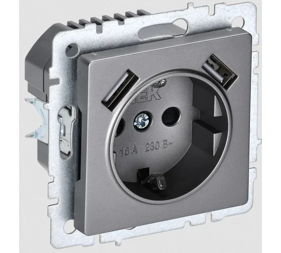 картинка Розетка 1-я 2P+E 16А с USB A+A 3,1А СУ шторки механизм бежевый BRITE от магазина Электротехника