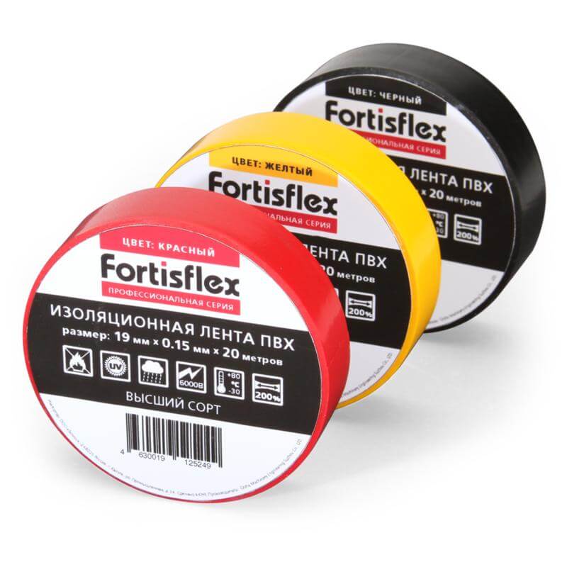 картинка Изолента ПВХ 19ммХ20м черная Fortisflex КВТ от магазина Электротехника