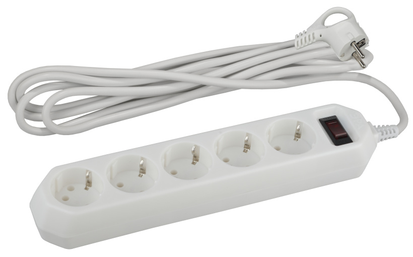 картинка Фильтр сетевой 5-пост. 3м с з/к 10А с выключателем белый  ЭРА от магазина Электротехника