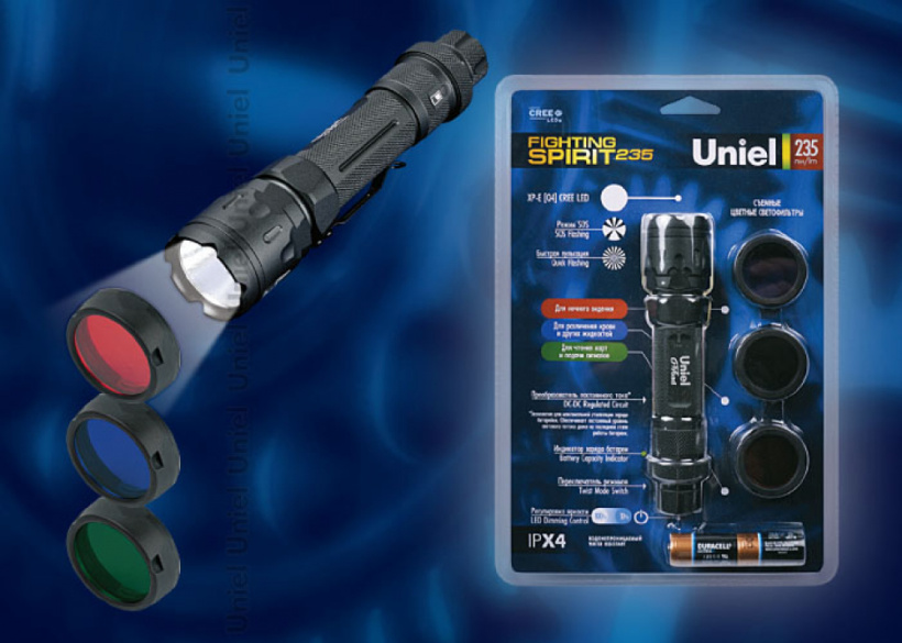 картинка Фонарь ручной  XR-E Q4 CREE LED 235Лм ремешок д/запястья, алюминиевый корпус,черный Uniel от магазина Электротехника