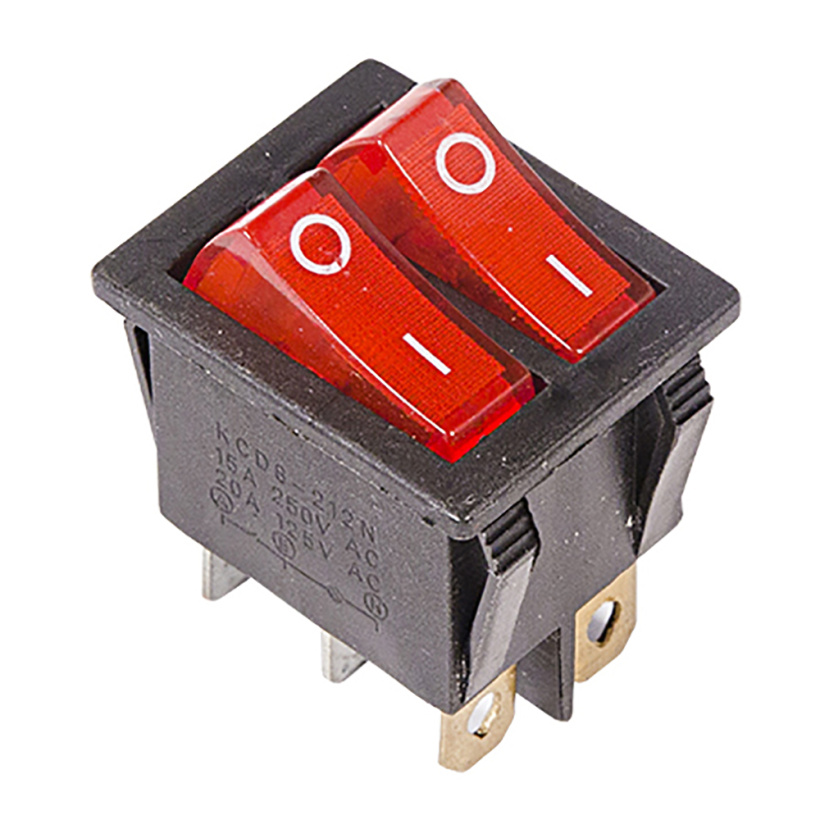 картинка Выключатель клавишный 250V 15А (6с) ON-OFF красный с подсветкой двойной (RWB-511, SC-797) REXANT от магазина Электротехника