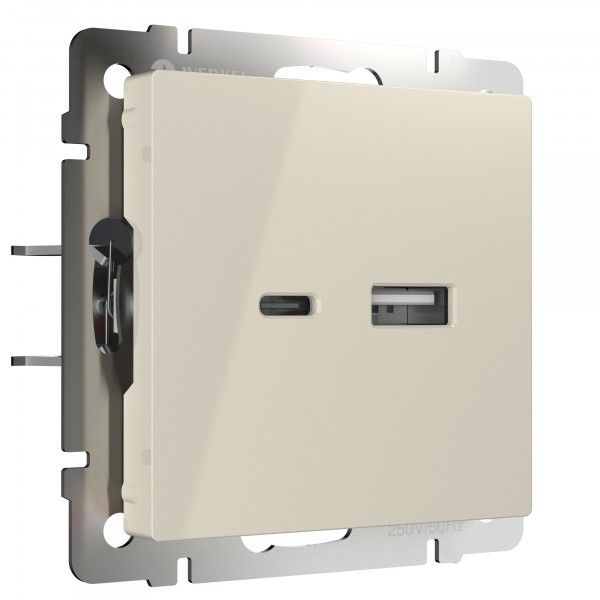 картинка Розетка USB тип A+С СУ слоновая кость Werkel от магазина Электротехника