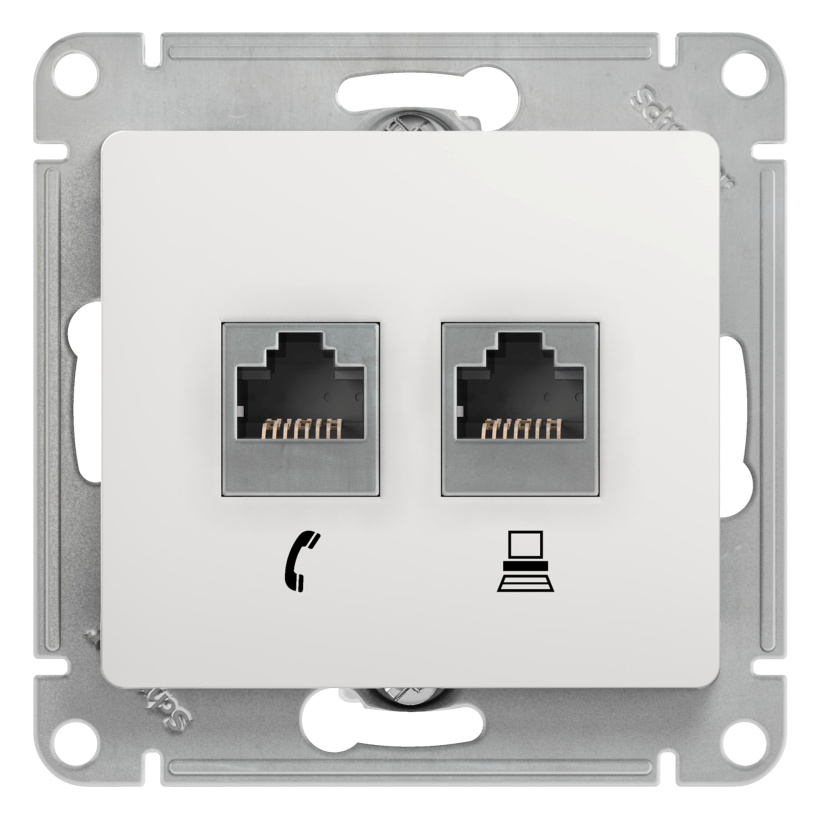 картинка Розетка 2-я RJ11+RJ45 Cat.5e СУ механизм белый Glossa !!! от магазина Электротехника