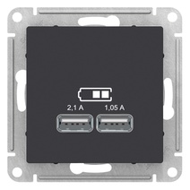 картинка Розетка 2-я USB СУ A+A 5В/2,1 А, 2х5В/1,05А механизм карбон  ATLAS DESIGN от магазина Электротехника