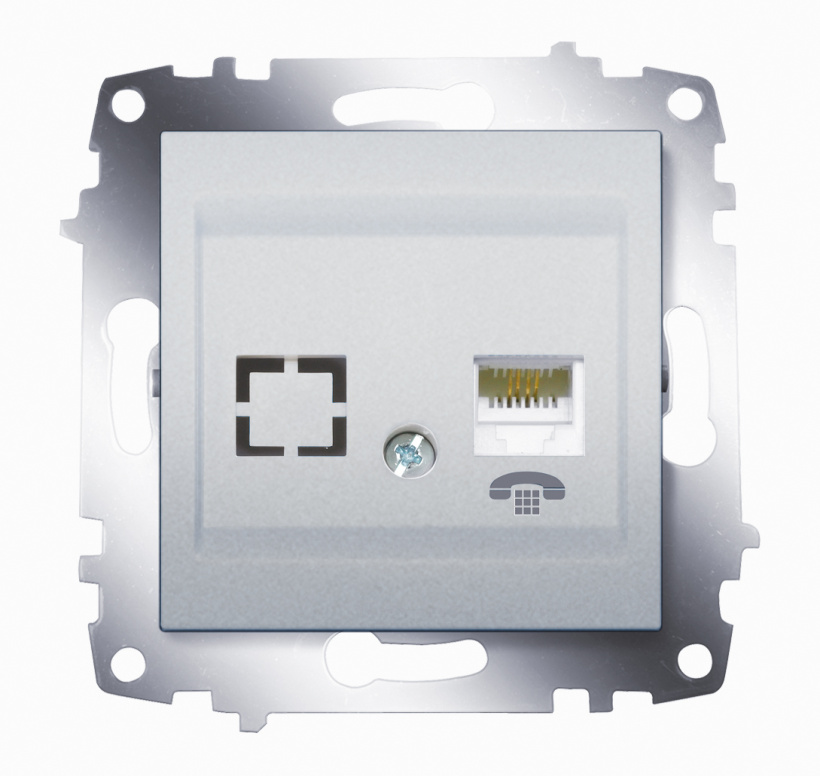 картинка Розетка RJ11 + гнездо алюминий(кр упак 12шт) Cosmo от магазина Электротехника