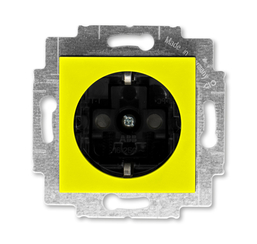 картинка Розетка 1-я 2P+E 16А СУ шторки механизм жёлтый/дымчатый чёрный LEVIT от магазина Электротехника