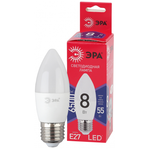 картинка Лампа LED  8Вт E27 (640lm) 6500К "свеча" ЭРА !!! от магазина Электротехника