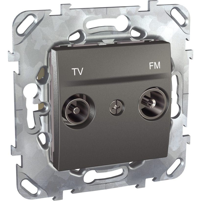 картинка Розетка 2-я TV/FM СУ проходная механизм графит Unica от магазина Электротехника