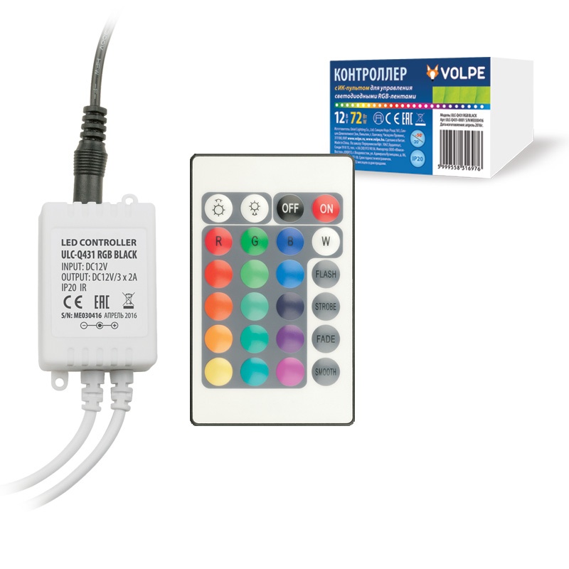 картинка Контроллер 144W 12V RGB с пультом ДУ цвет арматуры-черный  Volpe от магазина Электротехника
