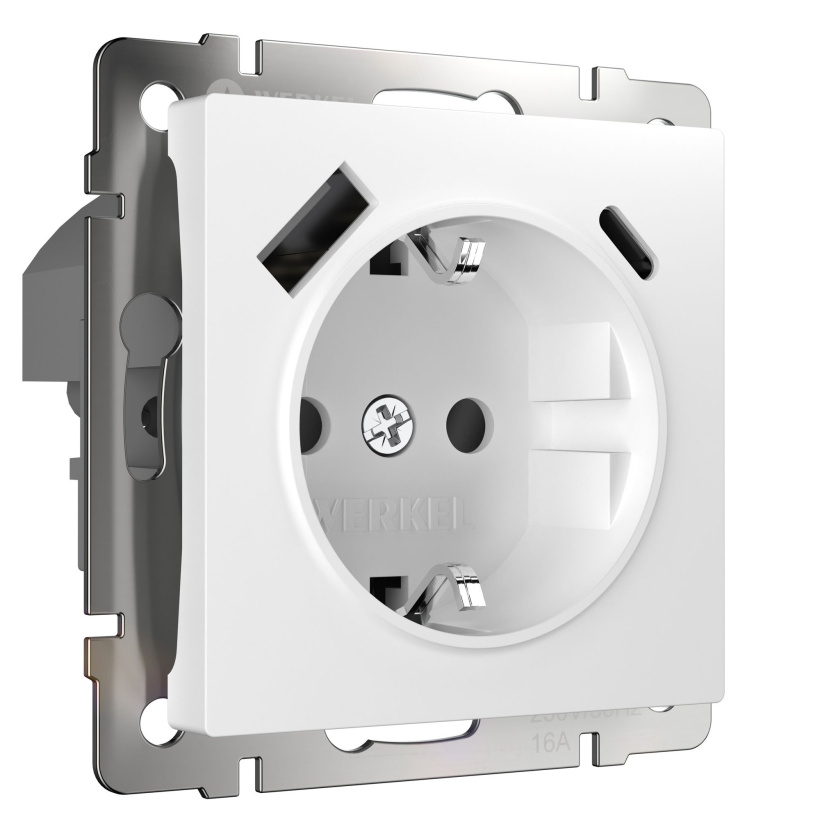 картинка Розетка USB Type A+С 16А СУ с быстрой зарядкой белая Werkel от магазина Электротехника