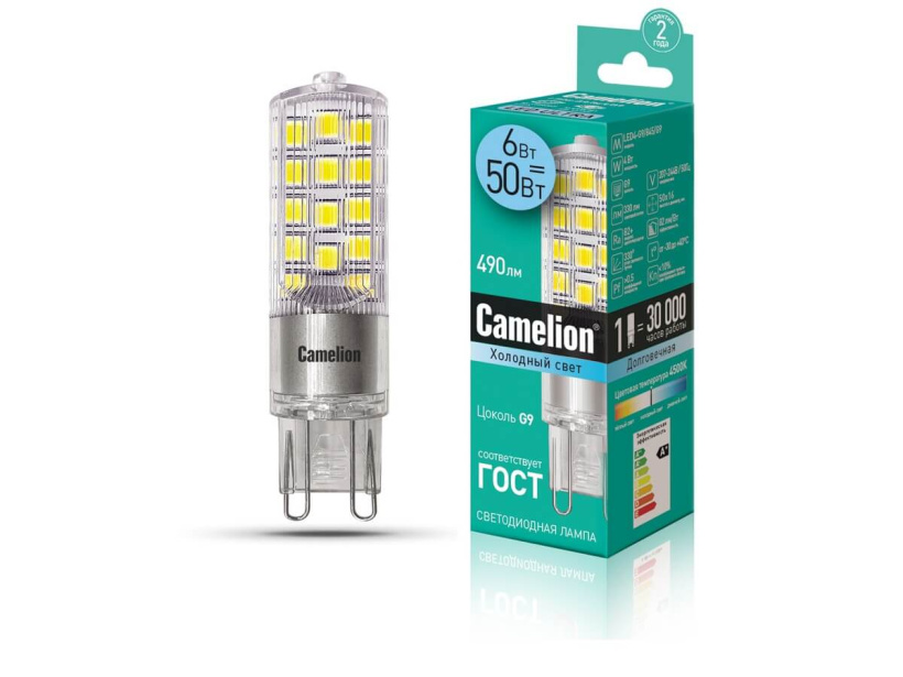 картинка Лампа LED  6Вт G9 (490lm) 4500К 220В "капсула" Camelion !!! от магазина Электротехника