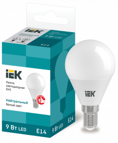 картинка Лампа LED  9Вт Е14 (810lm) 4000K "шар" IEK от магазина Электротехника