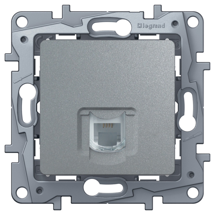 картинка Розетка 1-я RJ11 СУ механизм алюминий Etika от магазина Электротехника