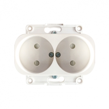 картинка Розетка 2-я 2P 10А СУ шторки механизм белый Стокгольм от магазина Электротехника