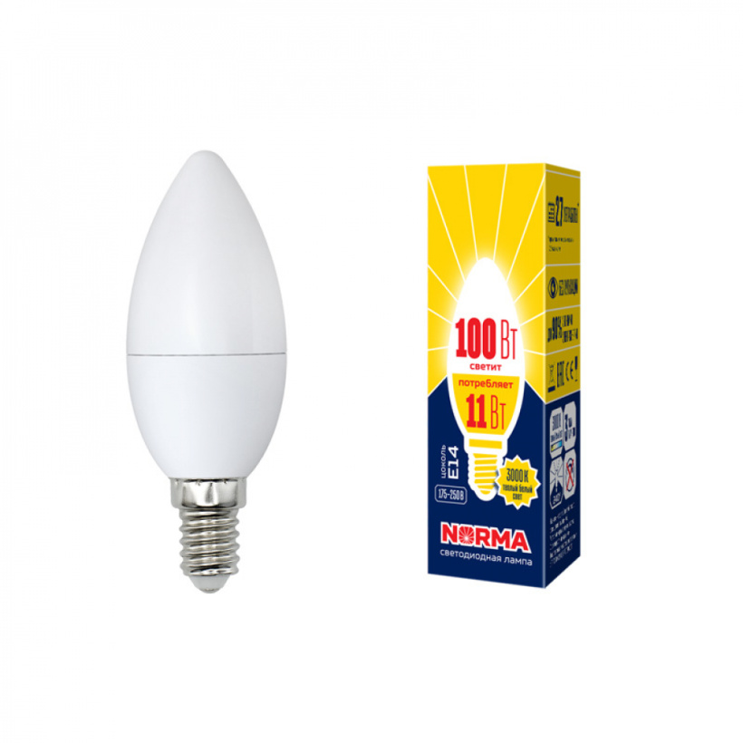 картинка Лампа LED 11Вт E14 (900lm) 3000К "свеча" Norma Uniel от магазина Электротехника