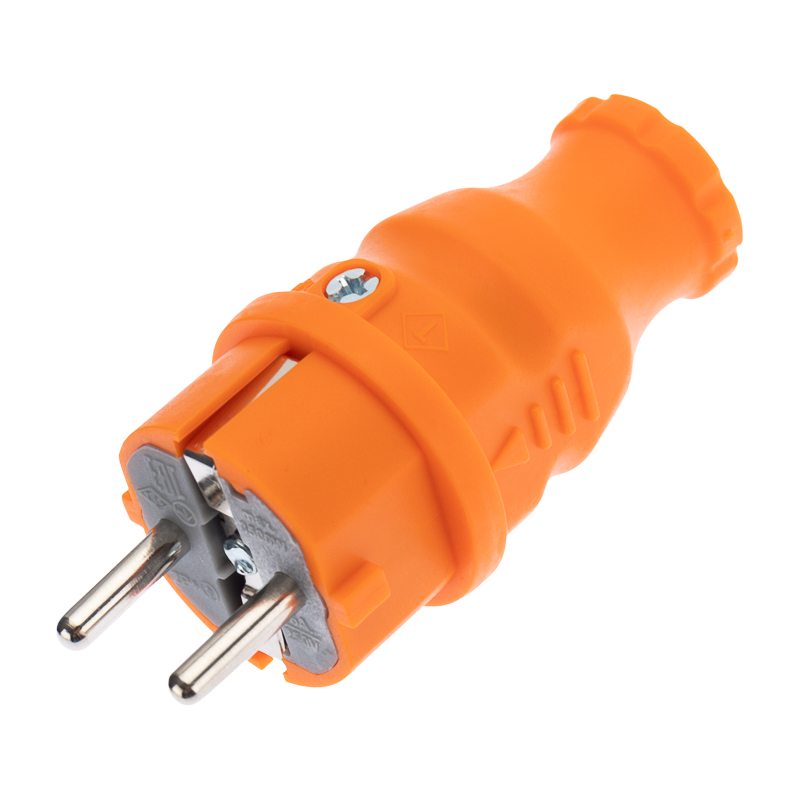 картинка Вилка 2Р+Е 16А прямая каучук IP44 оранжевая REXANT от магазина Электротехника