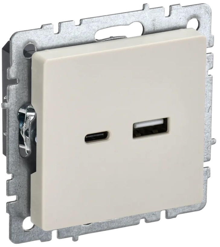 картинка Розетка 2-я USB A+C СУ механизм бежевый BRITE от магазина Электротехника