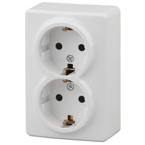 картинка Розетка 2-я 2P+E 16А-250В О/У с защ. шторками, белая, Эксперт ЭРА от магазина Электротехника