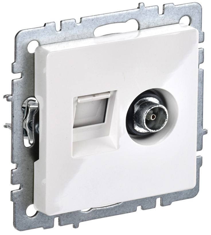 картинка Розетка 2-я TV+RJ45 кат.5E СУ механизм белый BRITE IEK от магазина Электротехника
