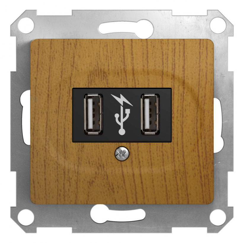 картинка Розетка 2-я USB СУ механизм дуб  Glossa от магазина Электротехника