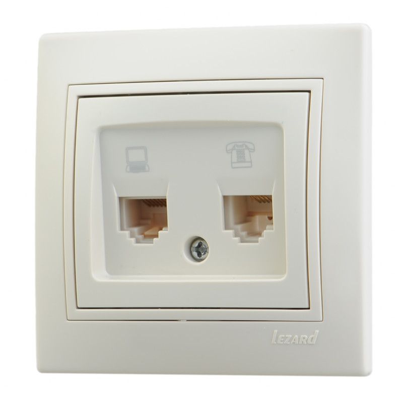 картинка Розетка 2-я RJ11+RJ45 СУ в сборе кремовый Mira Lezard !!! от магазина Электротехника